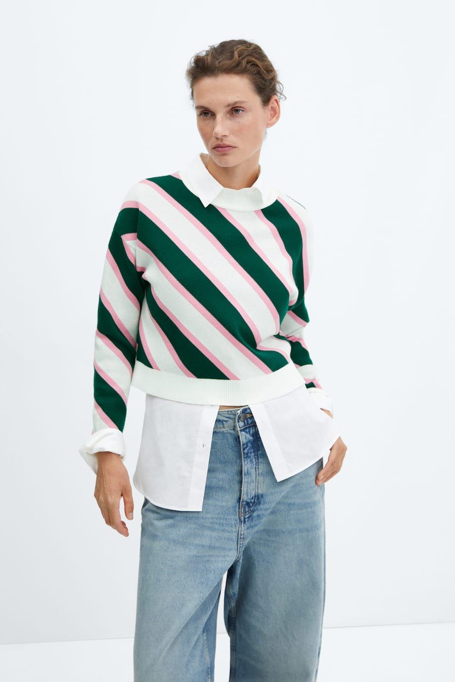 Diagonal-Striped Sweater