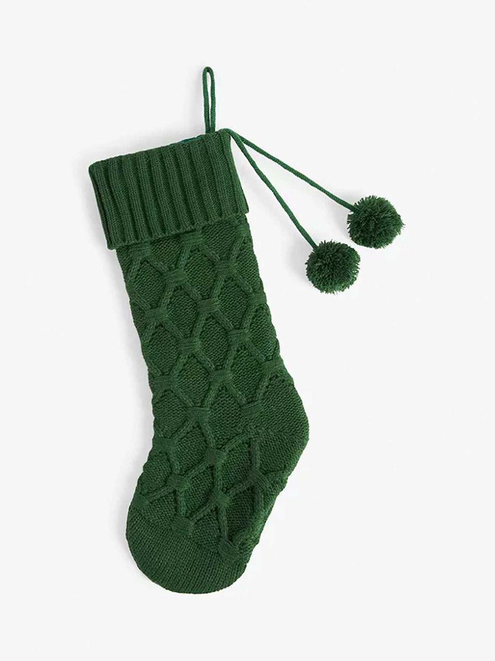 Christmas Cottage Cable Knitted Christmas Stocking, Green