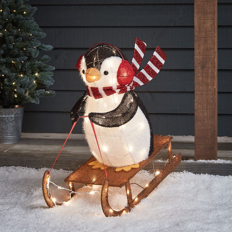 Lights4Fun Sledging Penguin Christmas Figure