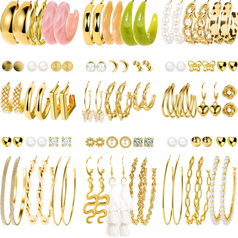 45 Pairs Gold Earrings Set