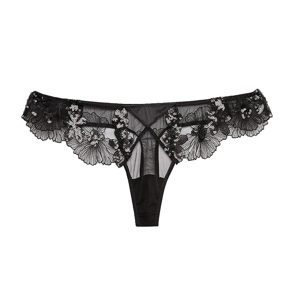 Embroidered Sequined Lace Thong