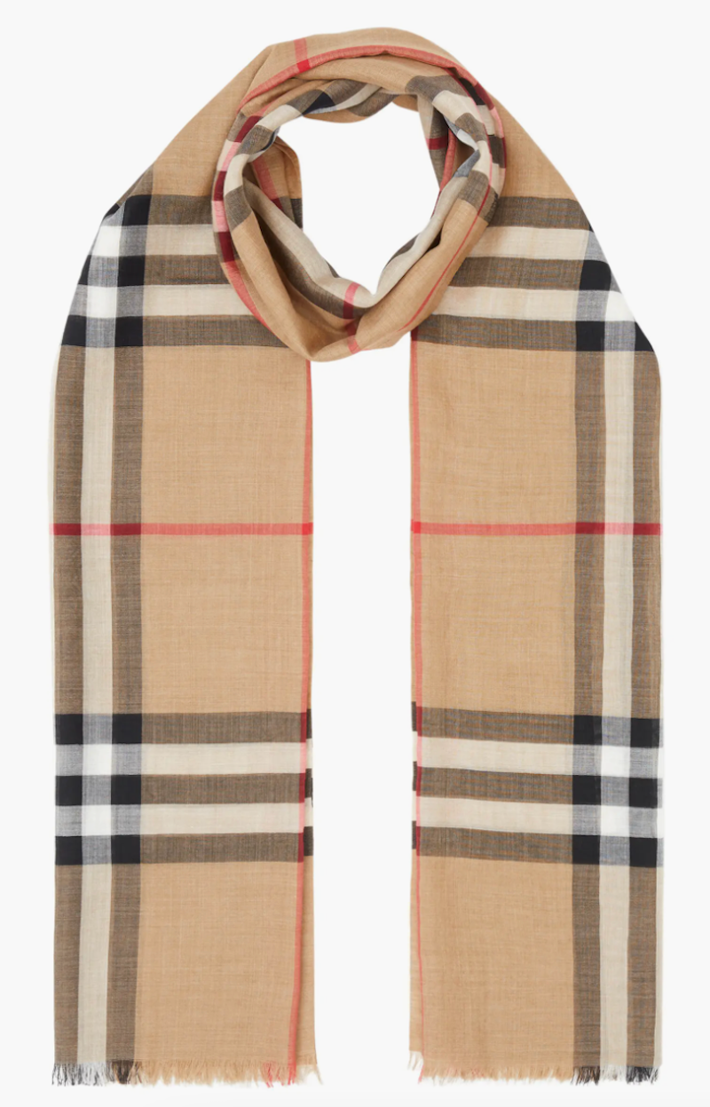 Giant Check Print Wool & Silk Scarf