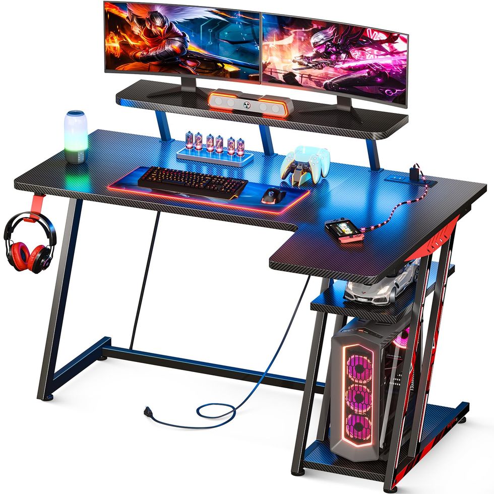 L Shaped Gaming Desk with Led Lights