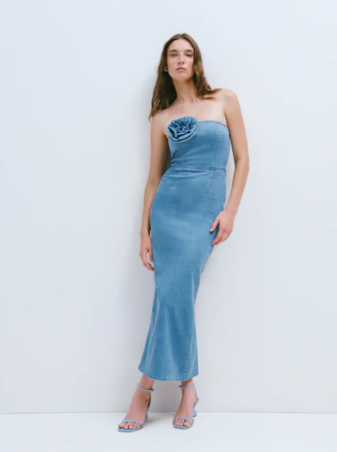 Rosette Denim Midi Dress