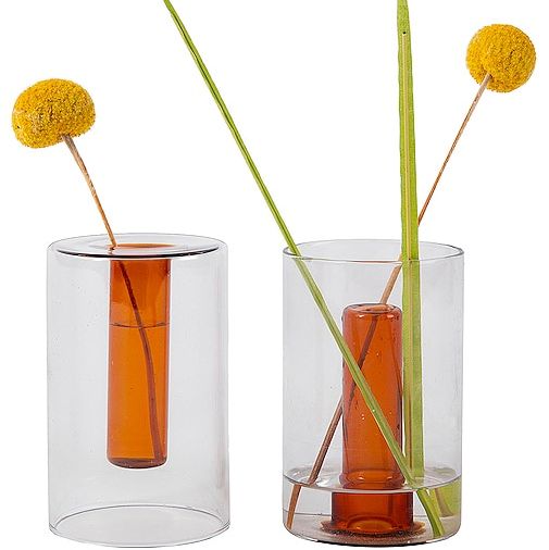 Block Design Small Reversible Glass Vase in Grey.