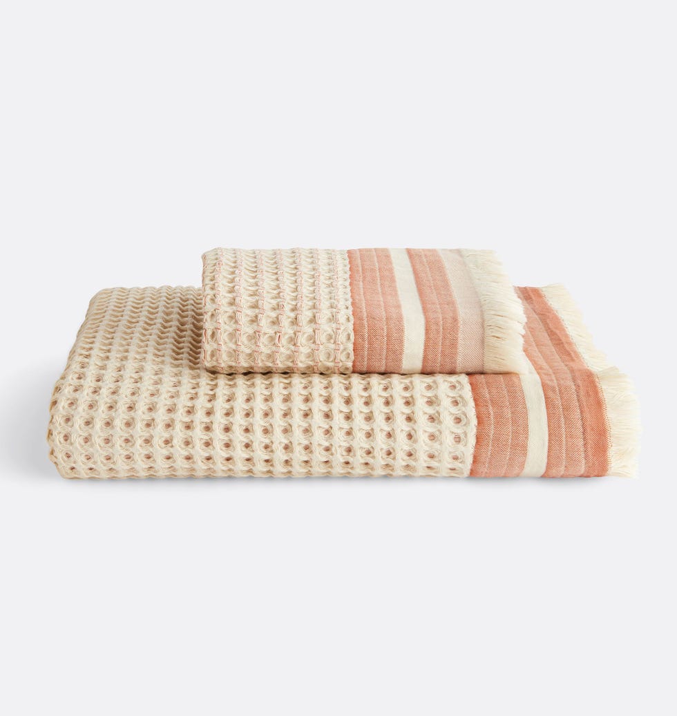 Waffle-knit striped organic cotton towel