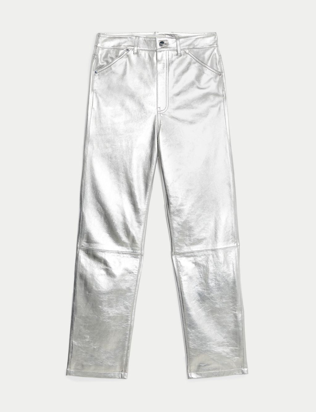 Metallic Slim Fit High Waisted Trousers | boohoo