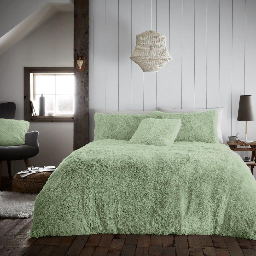 Fluffy Sage Green Fleece Luxurious Duvet Cover
