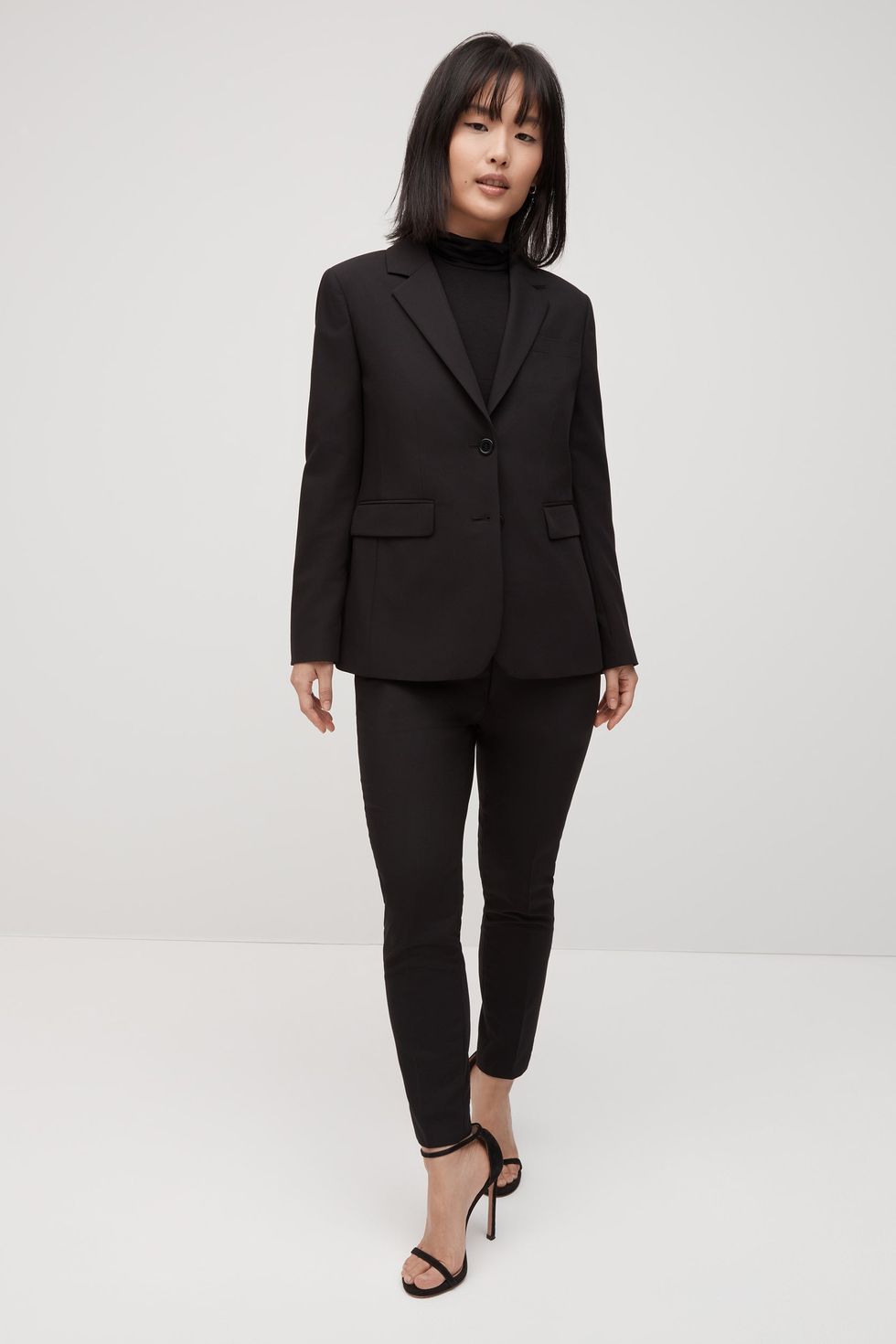 Women Formal Blazer And Pant Suit Red Black Blue With Slanted