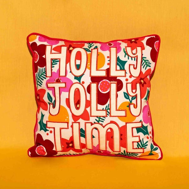 Raspberry Blossom Floral 'Holly Jolly Time' Cushion