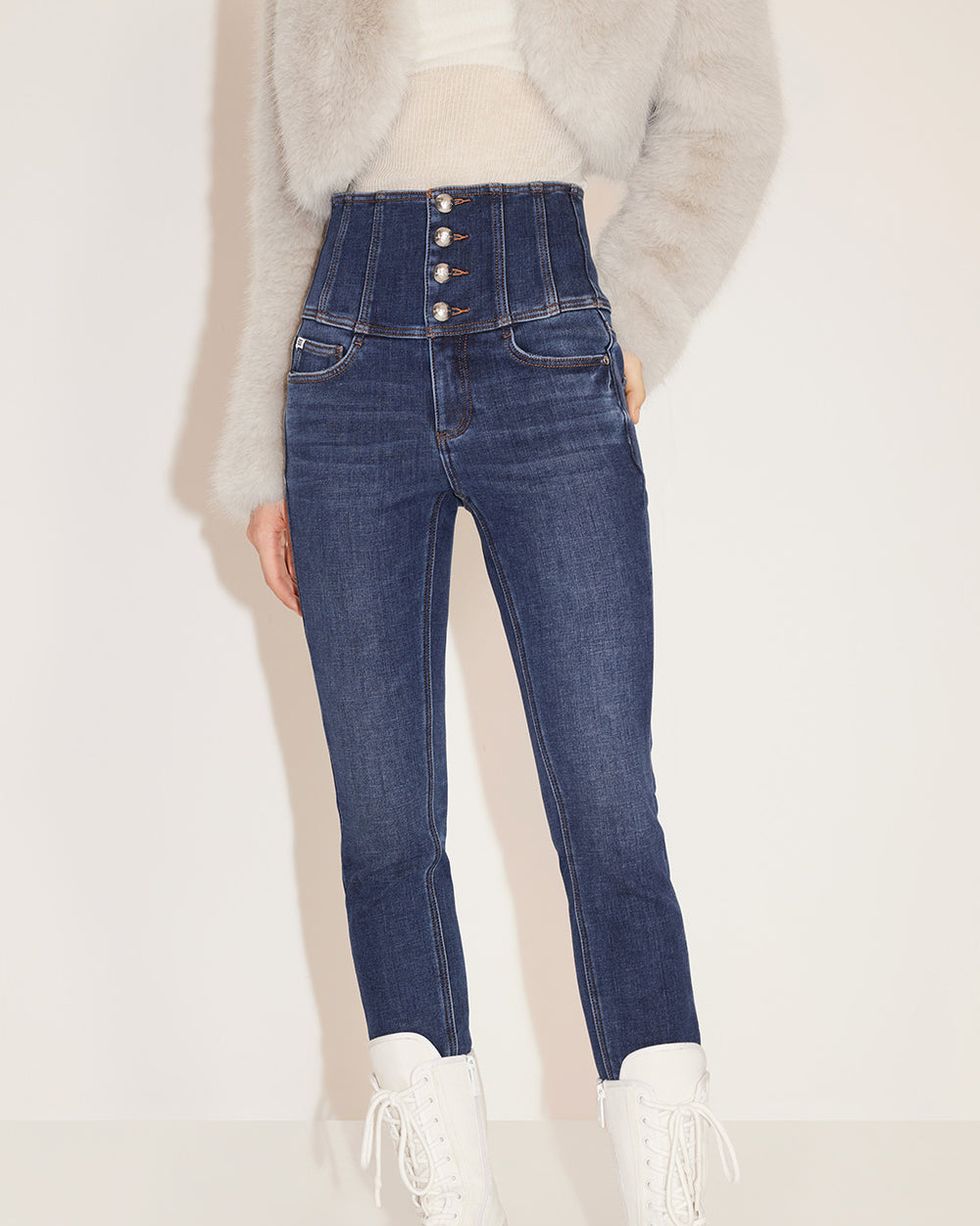 Fleece Lined Jeggings Women's High Waist Thermal Leggings Elastic Skinny  Pants Plaid Jean-Like Casual Tights