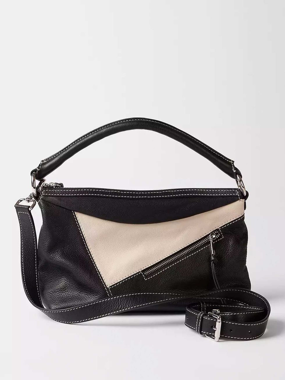 Leather Cross Body Bag, Black/Cream