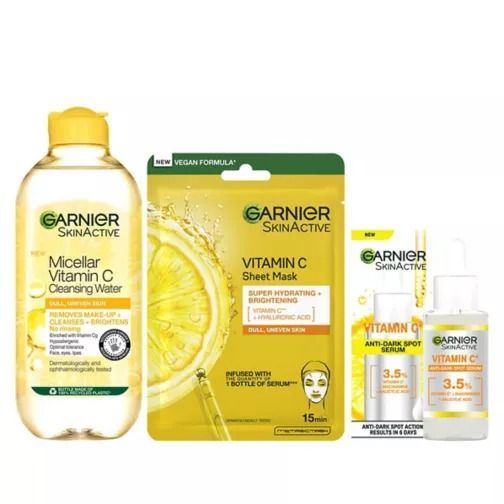 Vitamin C Brightening Essentials Set - Vitamin C Micellar Water, Serum & Sheet Mask