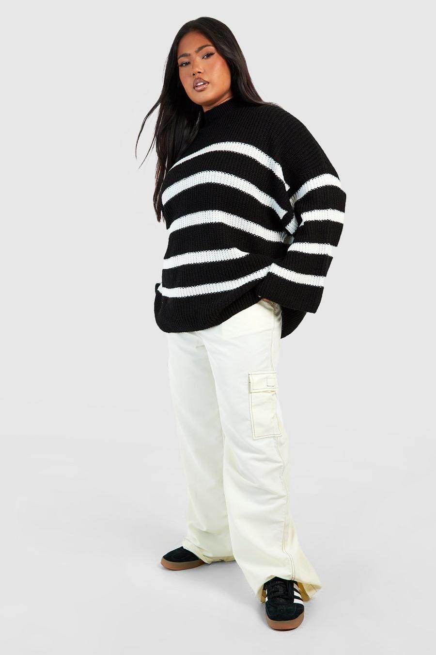 Plus Wide Sleeve Striped Sweater