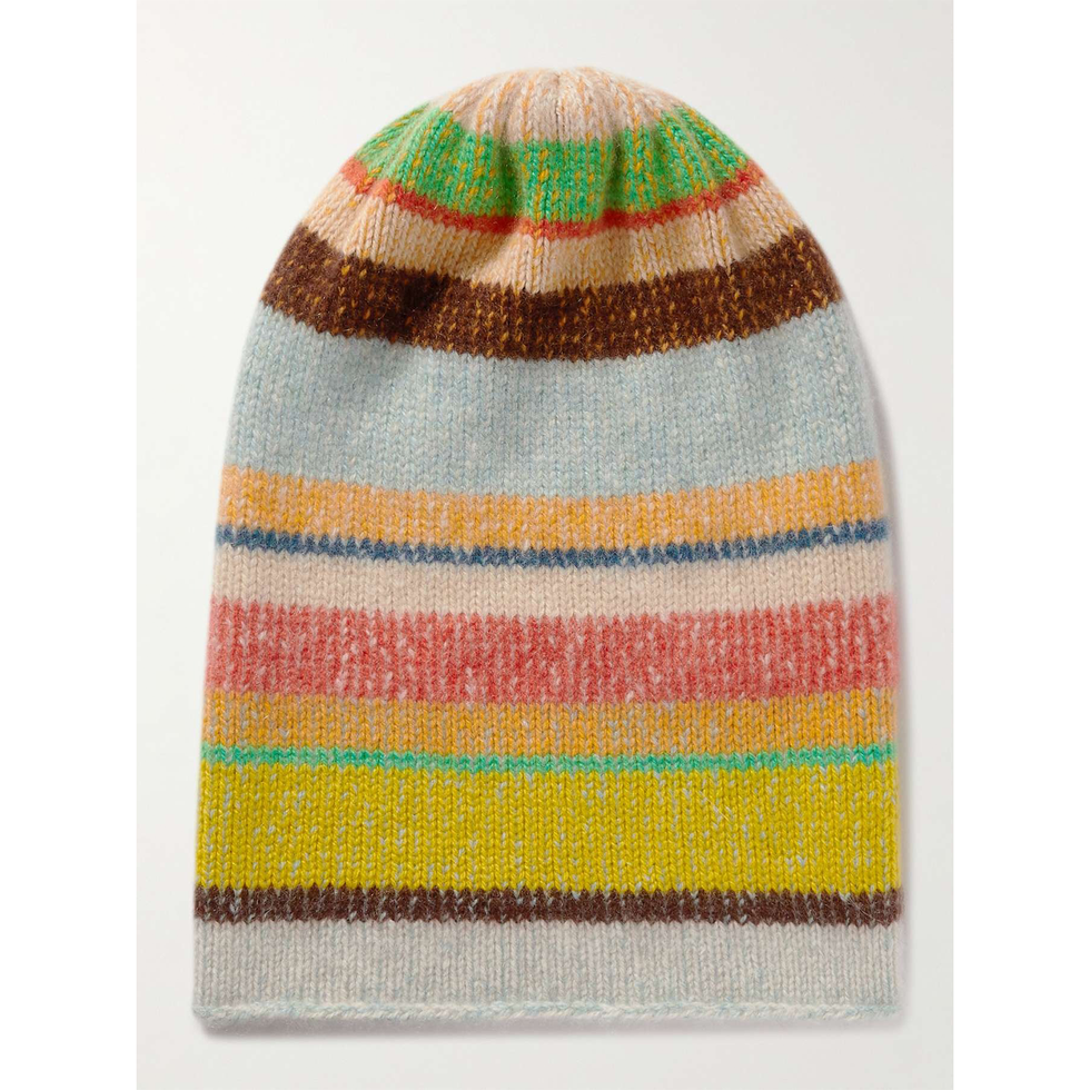 Parker Striped Ribbed Cashmere Beanie