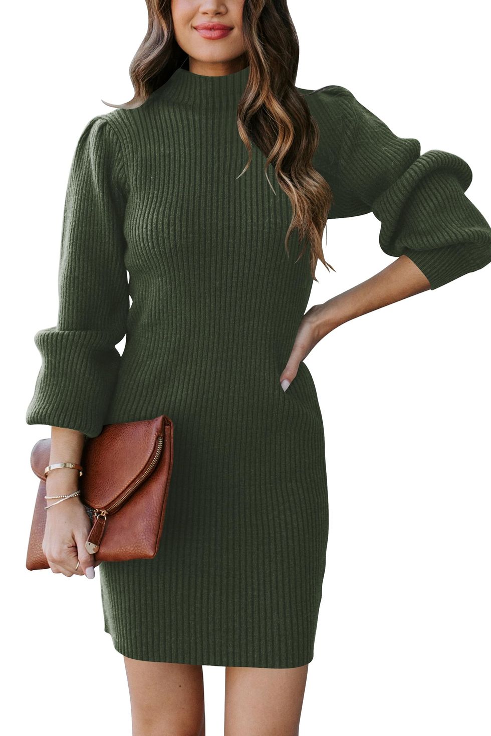 Lucky Brand Long Sleeve Cable Knit Sweater Dress in Green