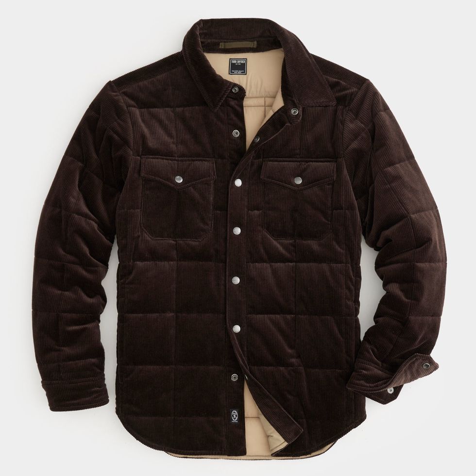 Italian Corduroy Quilted Shirt Jacket in Chocolate