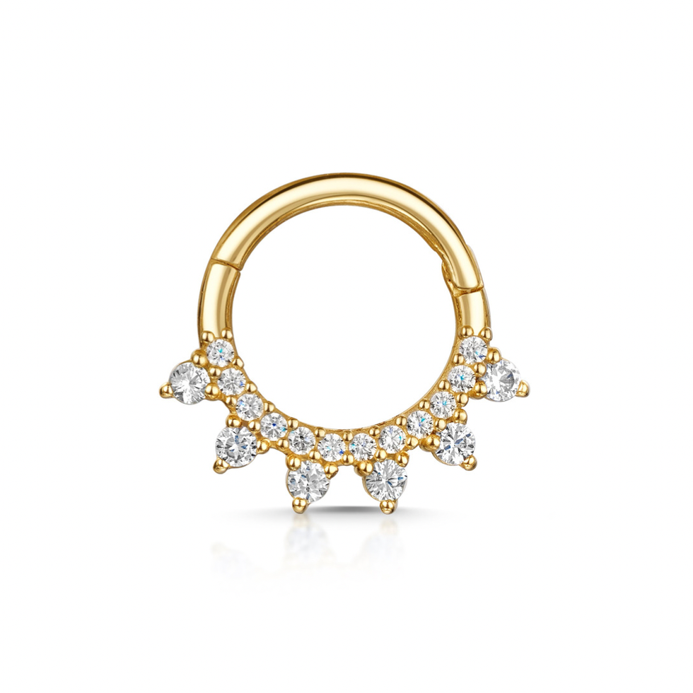 9k Solid Yellow Gold White Crystal Pavé Septum Hoop