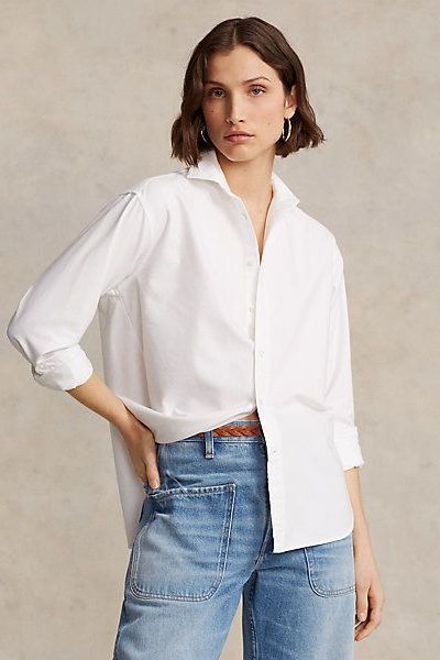 Women's Long Sleeve Oversized Button-Down Shirt - A New Day Navy/White XL