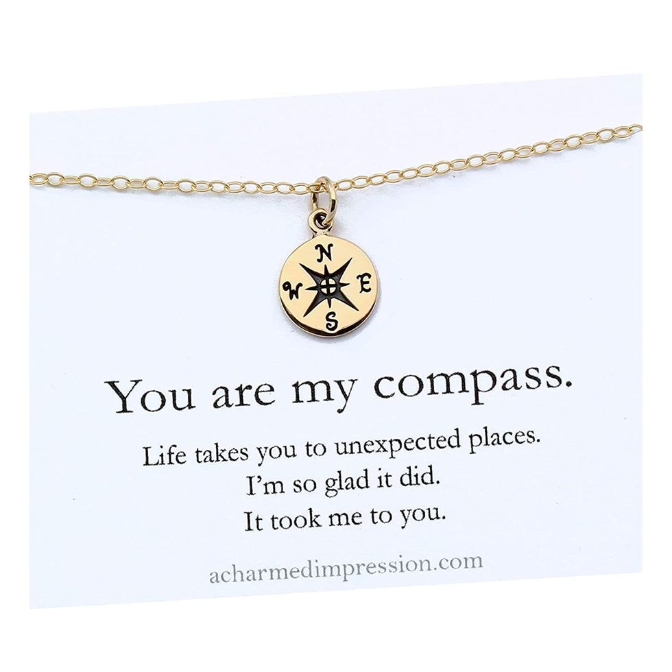 Christmas Gift for Best Friend NecklaceBest Personalized Xmas Gifts, Holiday Presents, Compass / Rose Gold