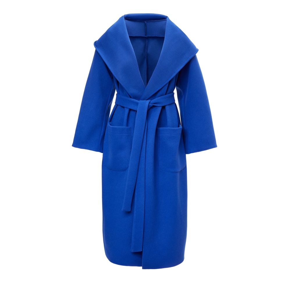Electric Blue Hooded Coat With Waist Belt