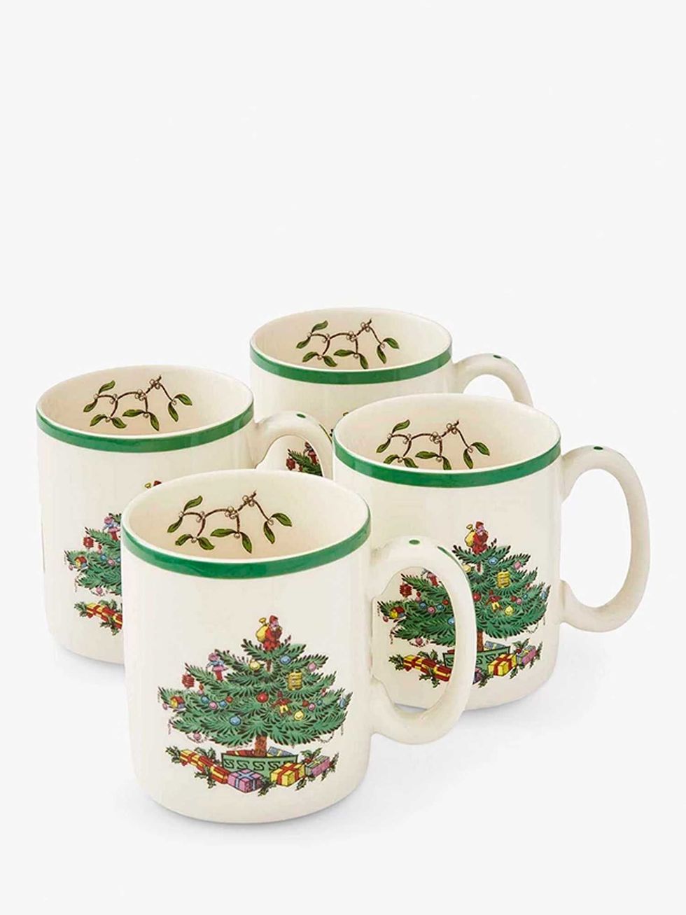 Christmas Tree Stoneware Mug, Set of 4, 220ml, White/Green