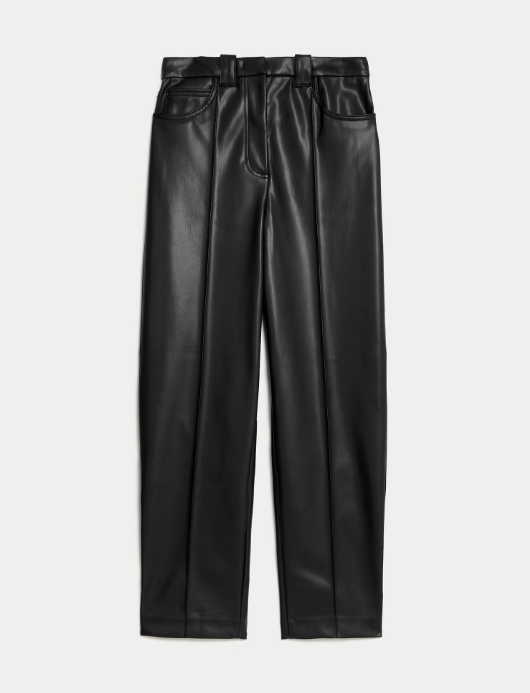 Women's Leather Look Slouchy Dad Trouser | Boohoo UK