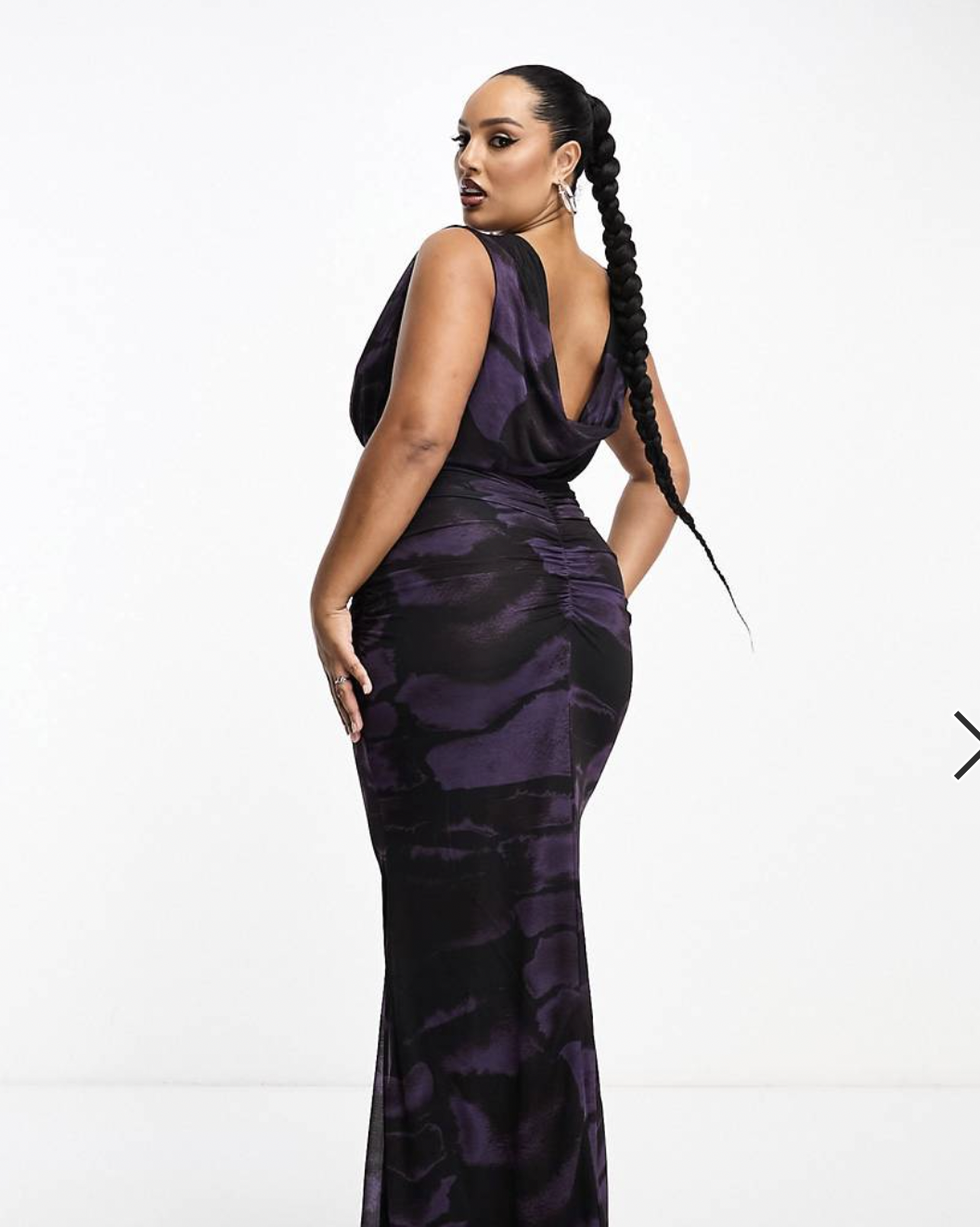 Curve Plunge Sheer Maxi Dress with cowl 