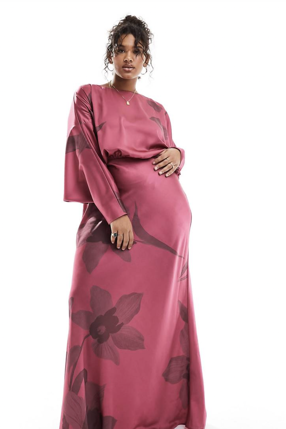 ASOS Asos Design Maternity Batwing Sleeve Velvet Midi Dress in Red
