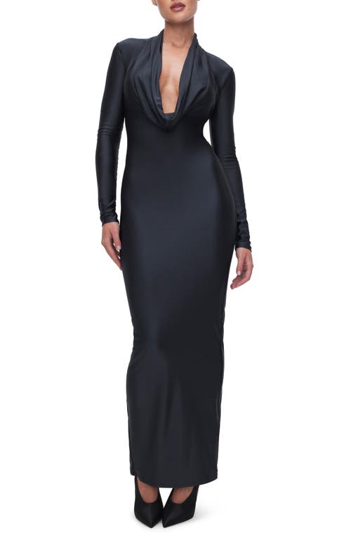 Cowl Neck Long Sleeve Stretch Jersey Maxi Dress 