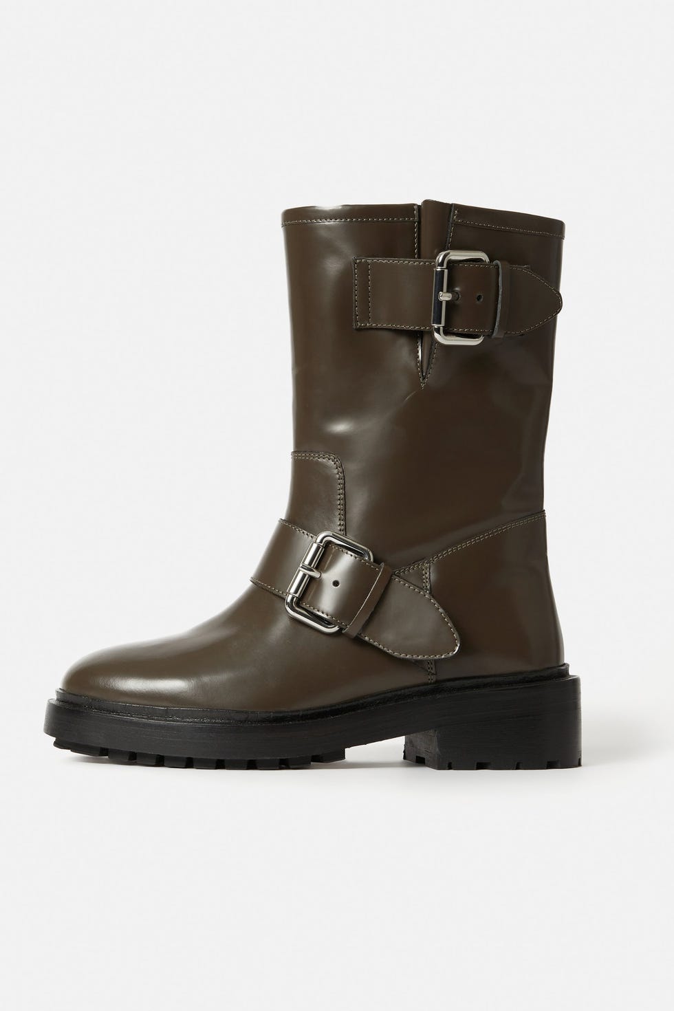 Box leather biker boot