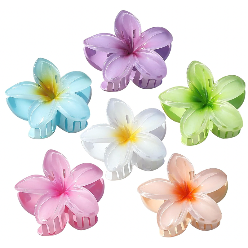 Hawaiian Flower Hair Clips (6 Pack)
