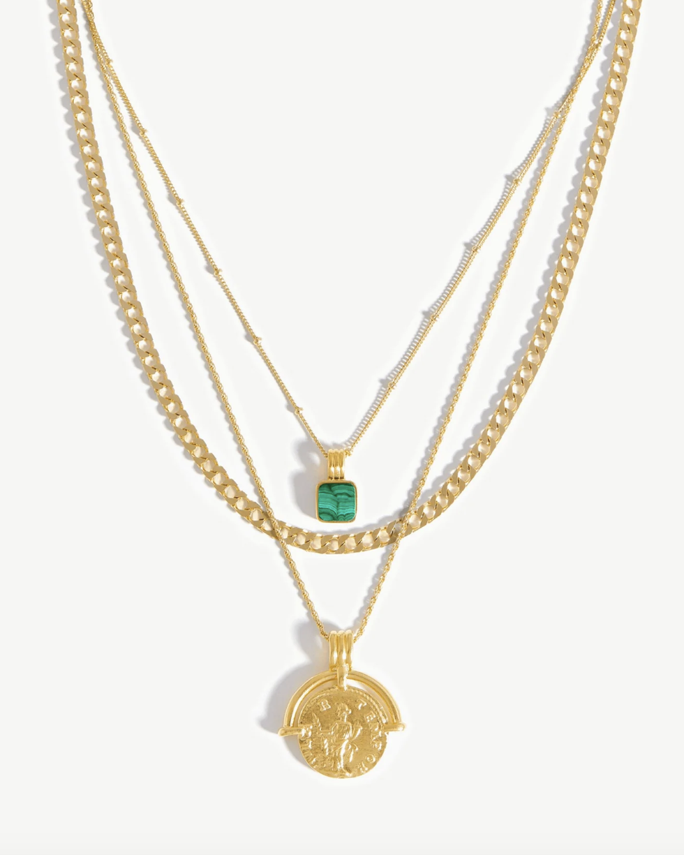 Romain Coin Malachite Necklace Set