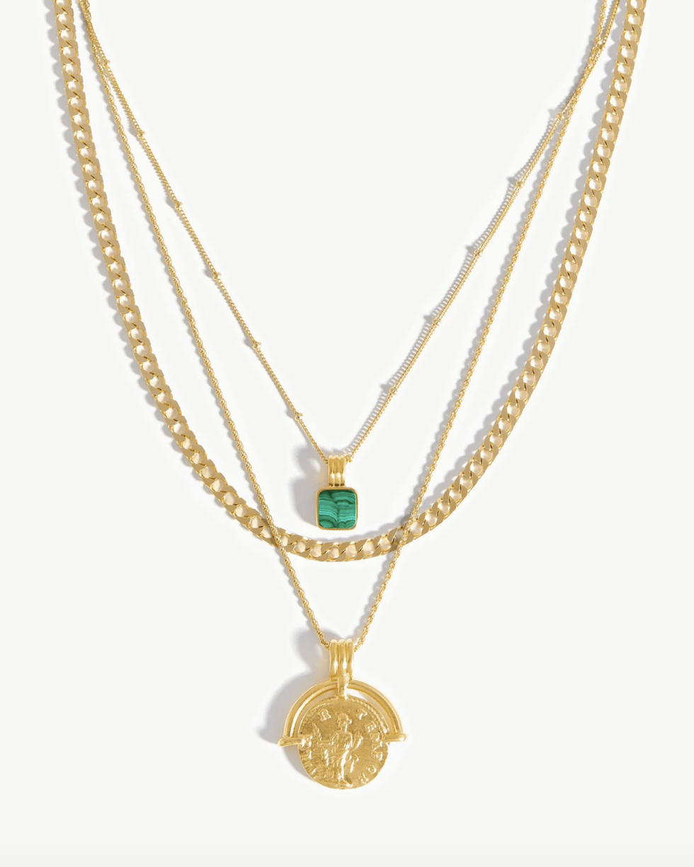 Romain Coin Malachite Necklace Set