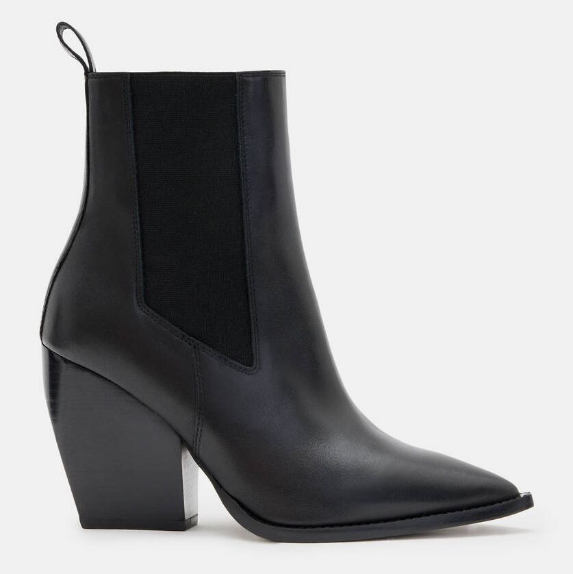 Ria pointed stack heeled leather boots