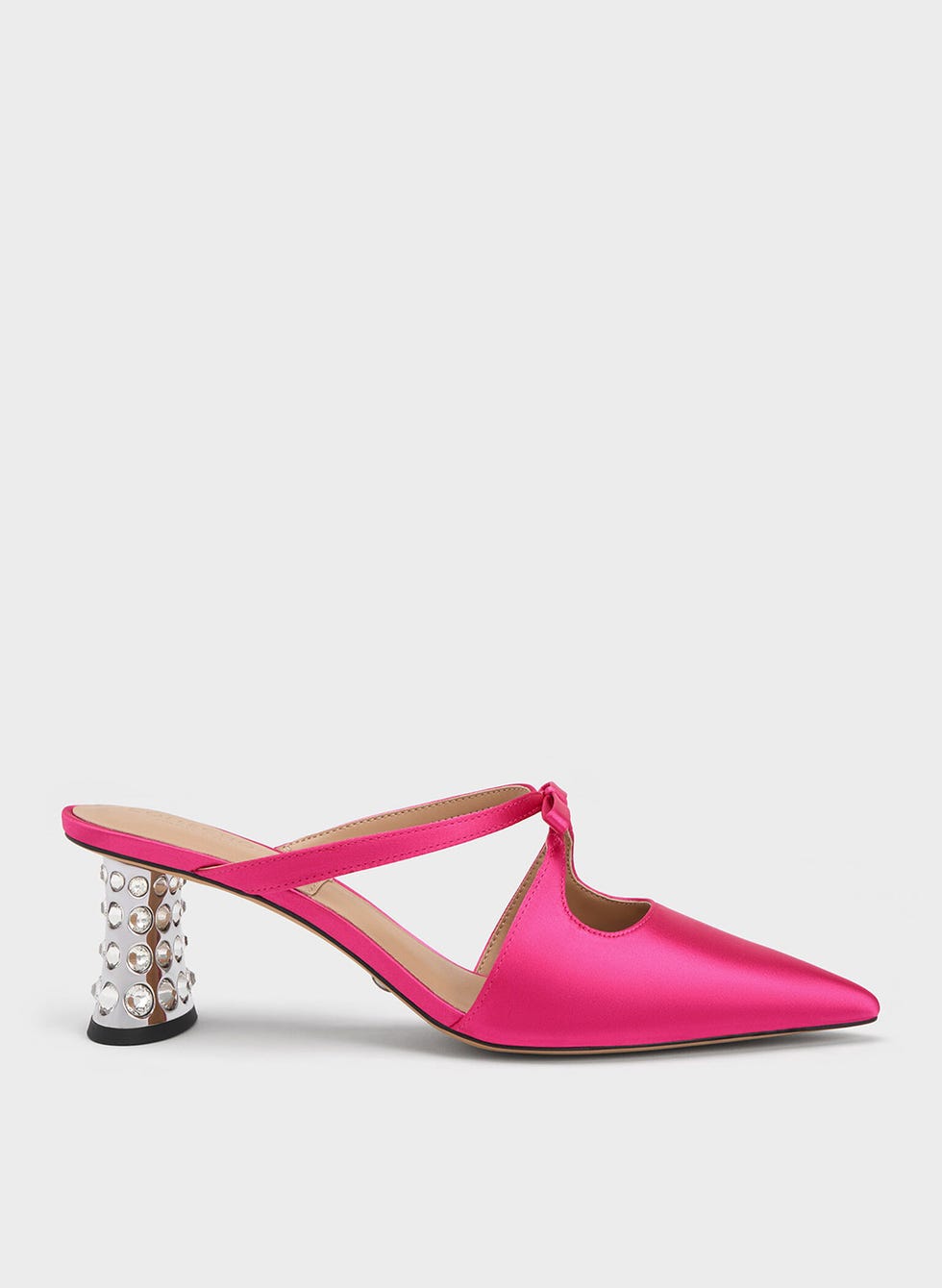 Charles and Keith Bow Crossover Gem-Embellished Mules