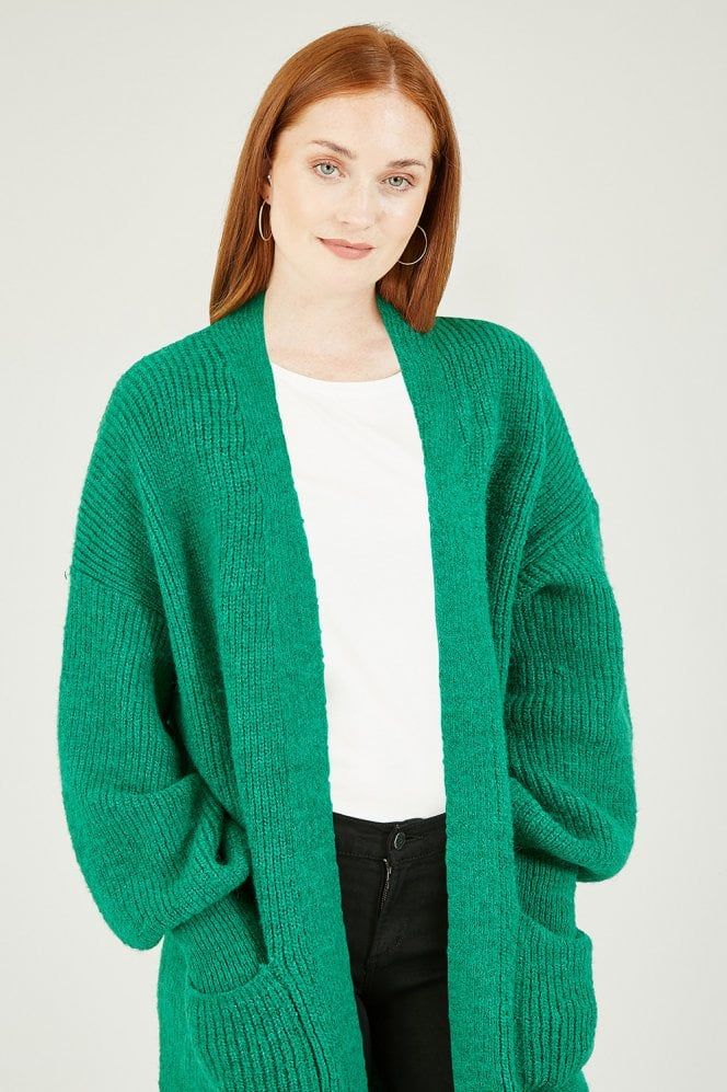 Green Knitted Long Cardigan With Pockets, £50