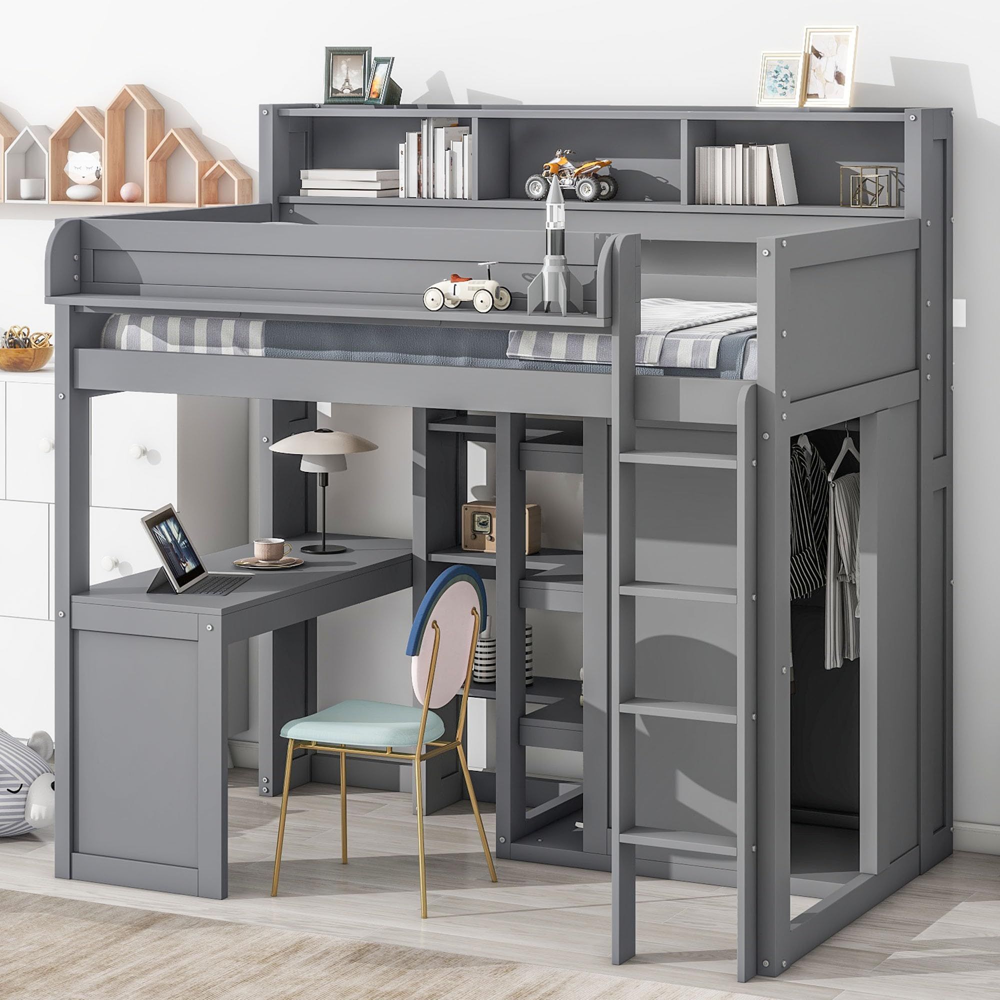 Full size bunk store bed desk combo