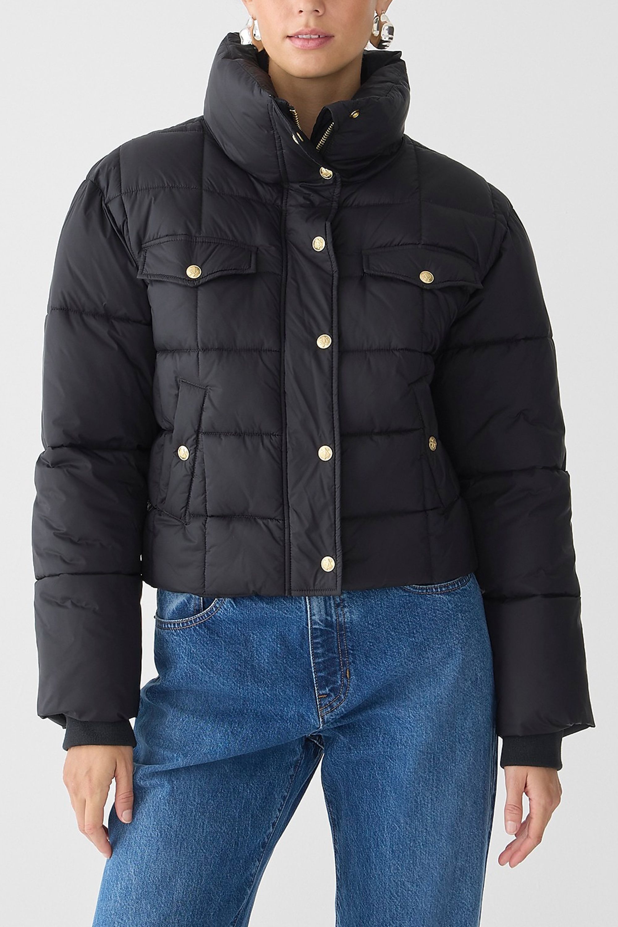 Navy blue clearance cropped puffer jacket