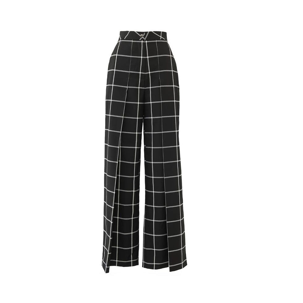 High-Waisted Plaid Trousers