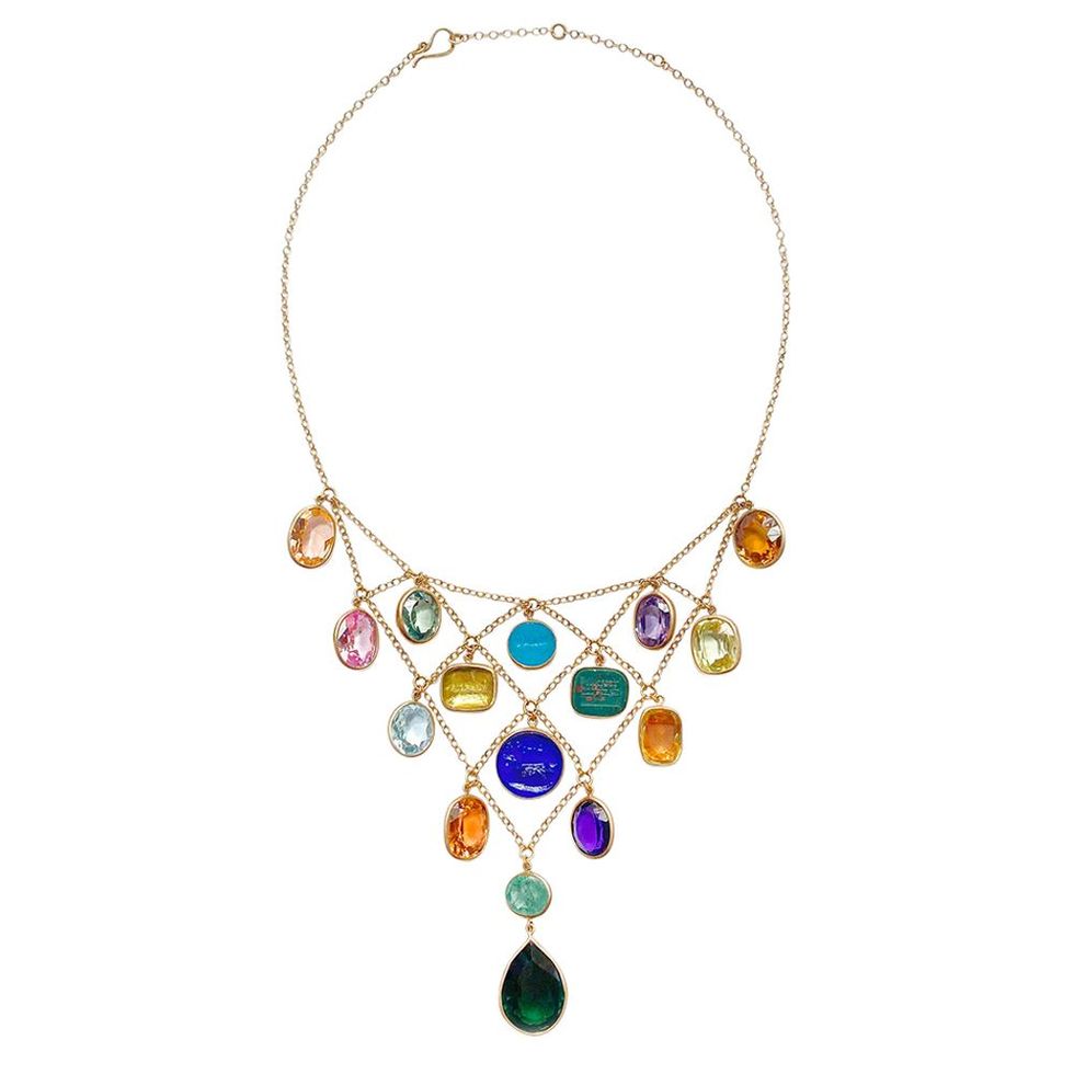 Colored Gems and Glass Intaglio Bib Necklace