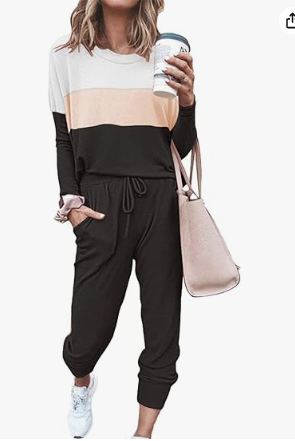 Women?S 2 Piece Outfits Striped Short Sleeve Pullover Tracksuit Pajama  Drawstring Long Pants Lounge Jogger Sets (Small,Black) at  Women's  Clothing store