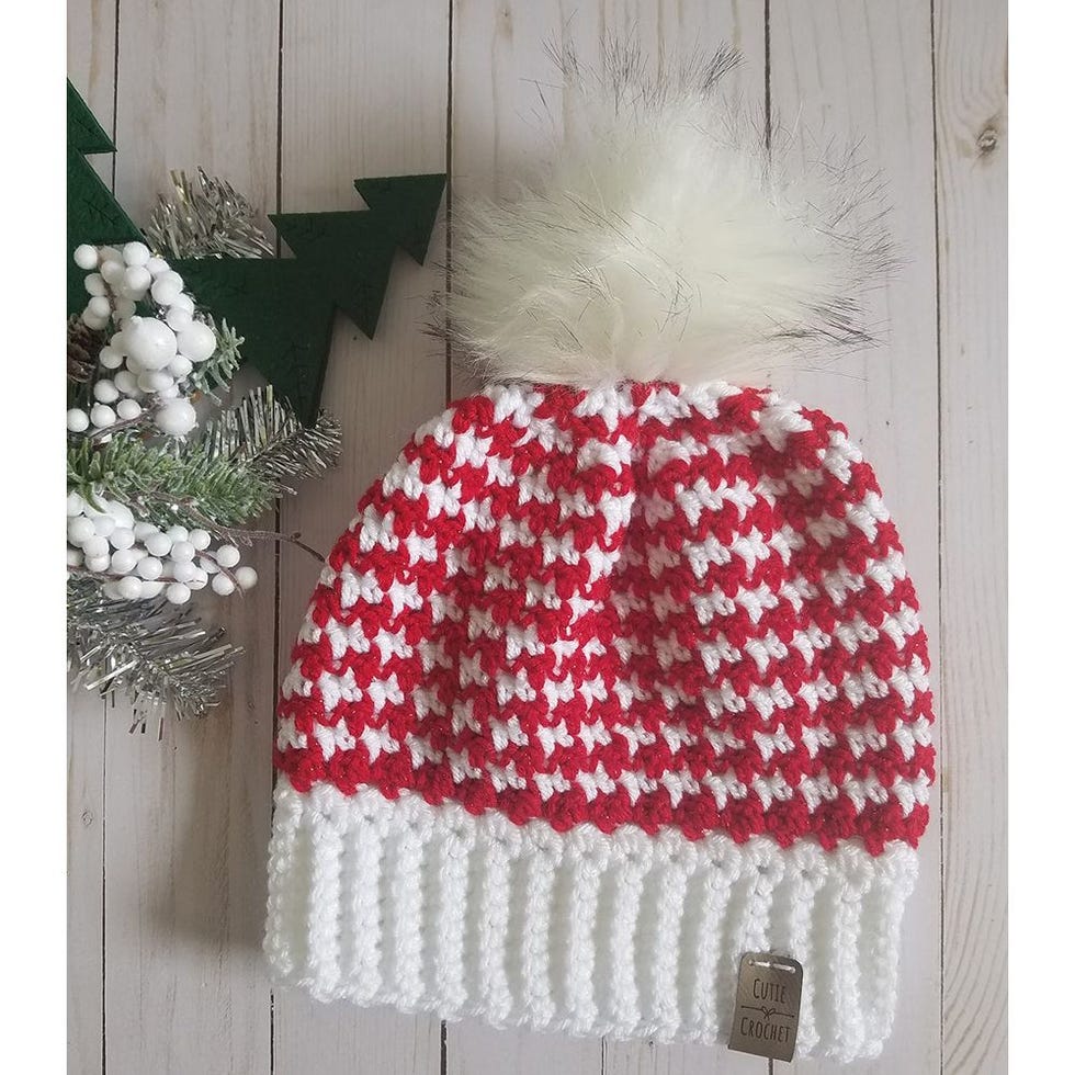 Red and White Crochet Beanie