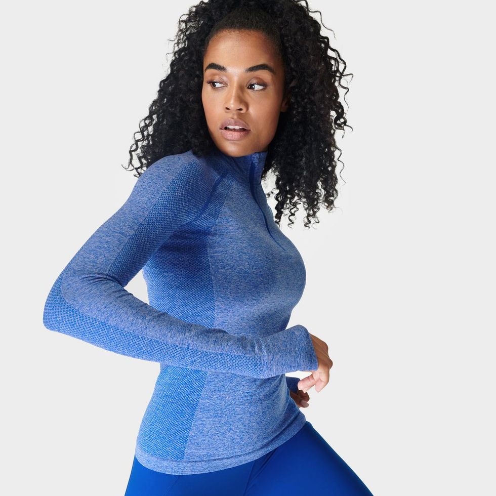 Blue Athlete zip-up jersey thermal top, Sweaty Betty
