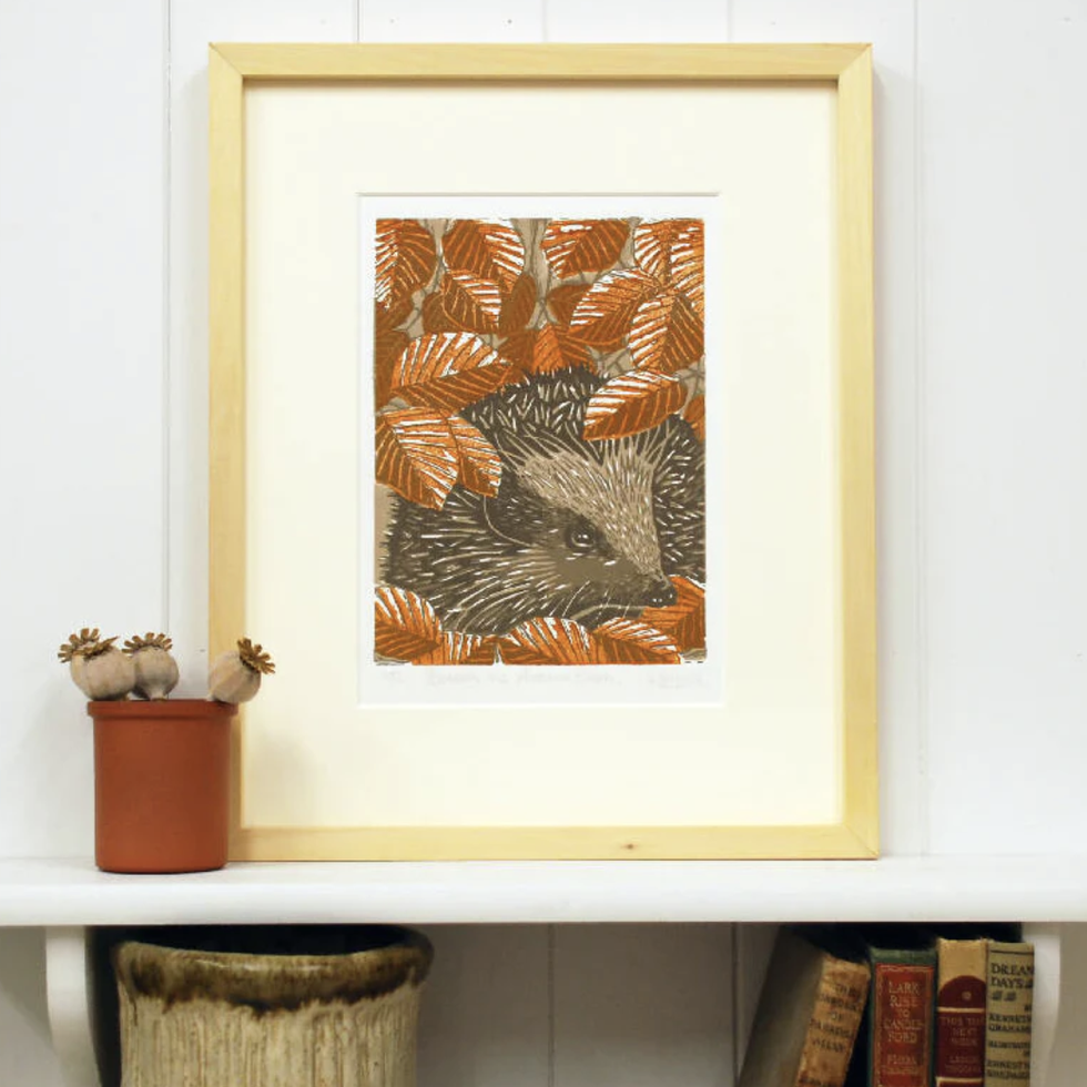 Beneath the Autumn Beech - Original Linocut Print