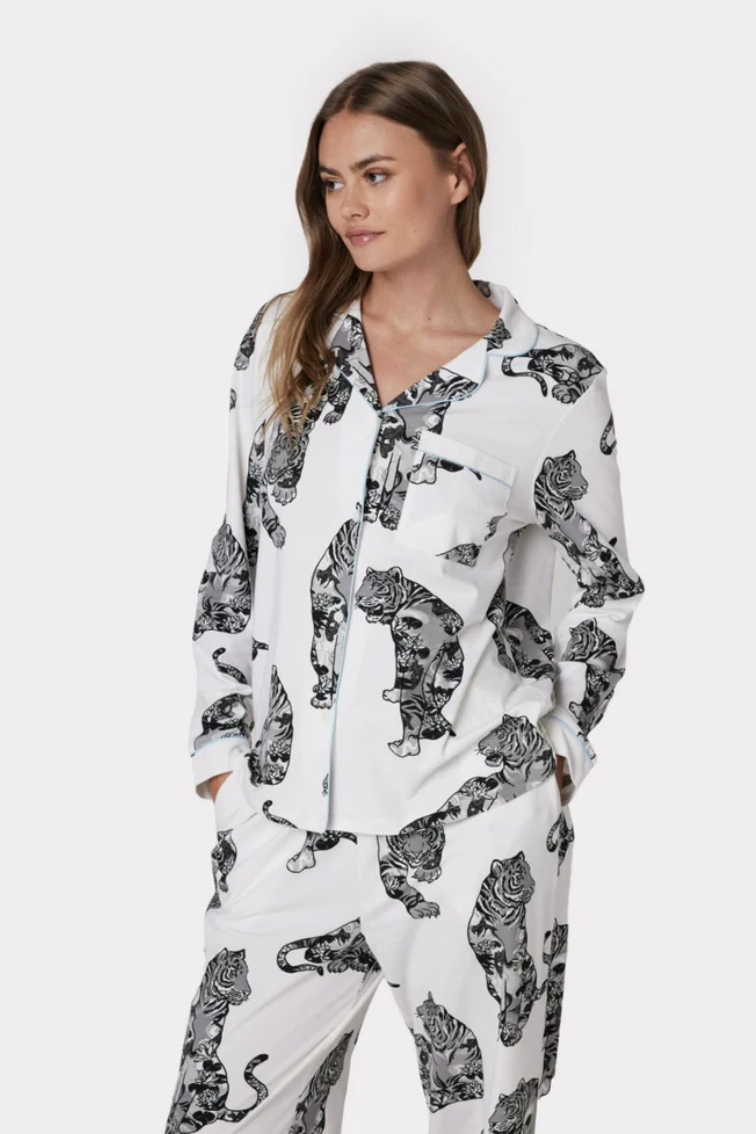 Organic cotton lotus tiger print long pyjama set