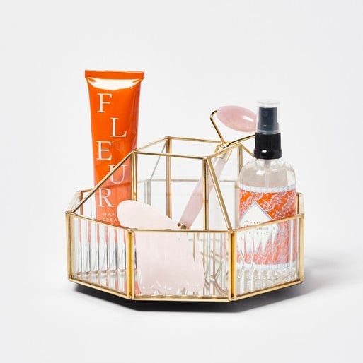Oliver Bonas Loire Gold & Glass Carousel Beauty Storage