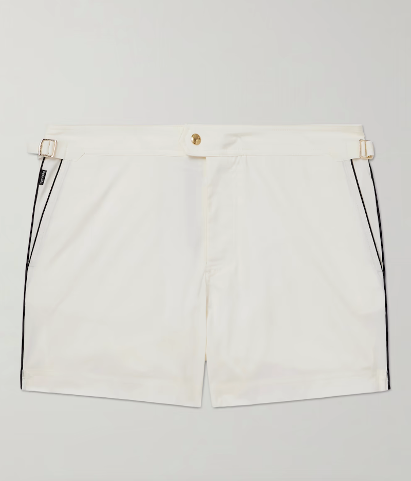 Slim-Fit Mid-Length Logo-Print Striped Swim Shorts