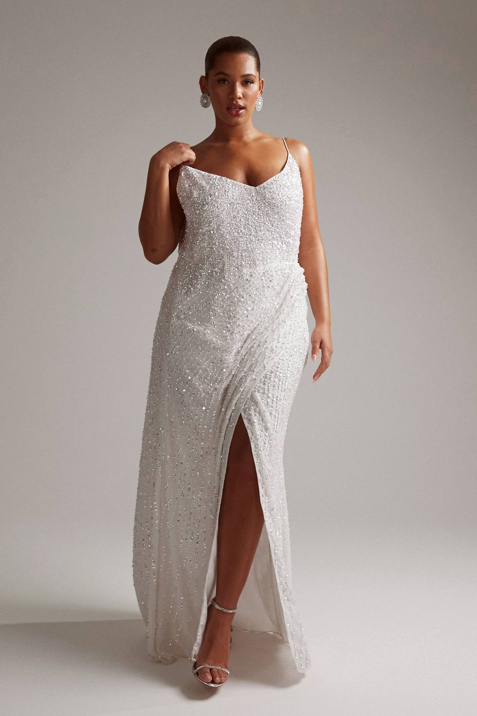 Curve Nia embellished drape side cami maxi wedding dress in