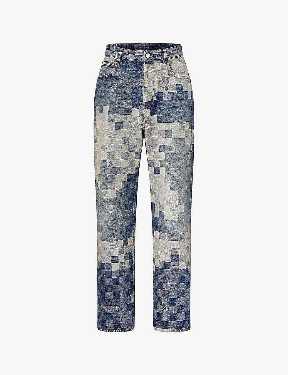 Damier Checked Straight-Leg Mid-Rise Jeans